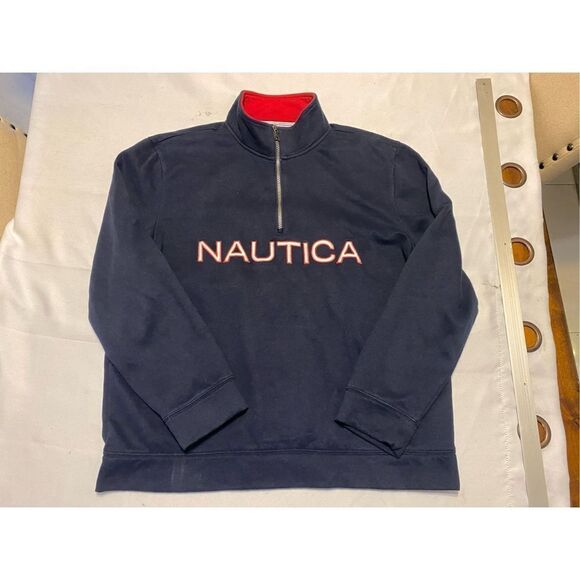 Nautica Sweater Mens Extra Large 1/4 Zip Pullover Sweatshirt Spellout - Picture 1 of 6